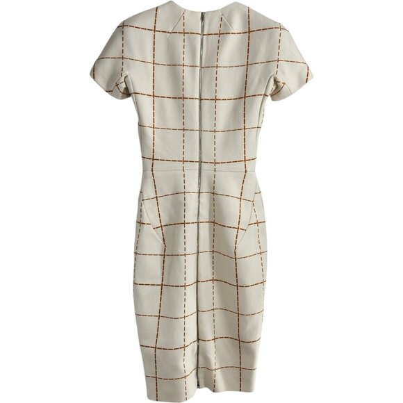 VICTORIA BECKHAM Windowpane Crepe Sheath Dress US 2 UK 6 Wool Short Sleeve Midi - Picture 6 of 9